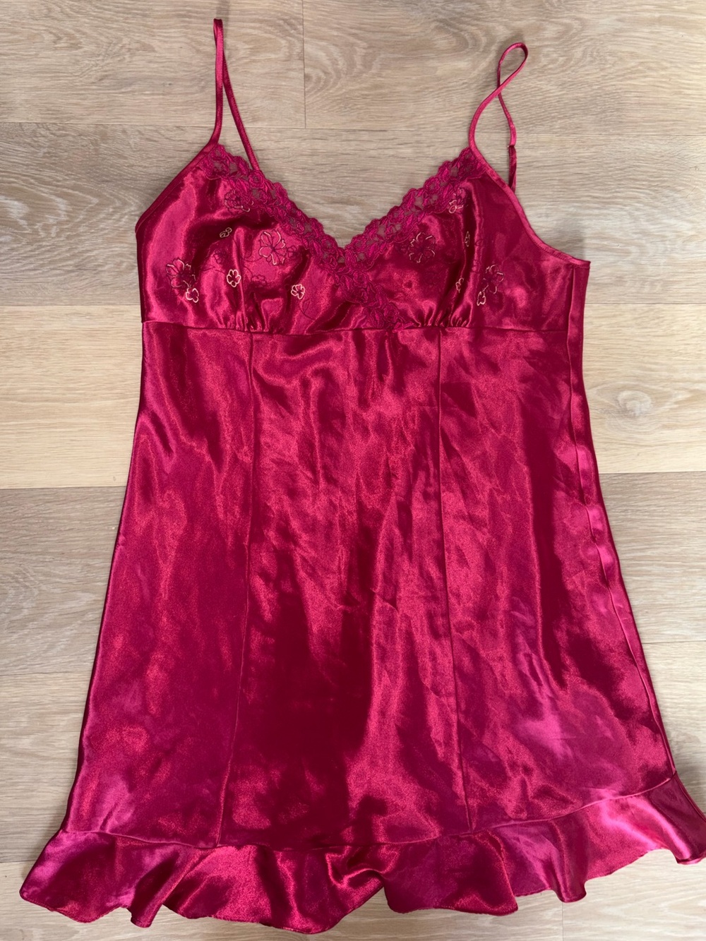 Enchanting Y2K Hot Pink Satin Lace Embroidered Slip Dress L 14-16